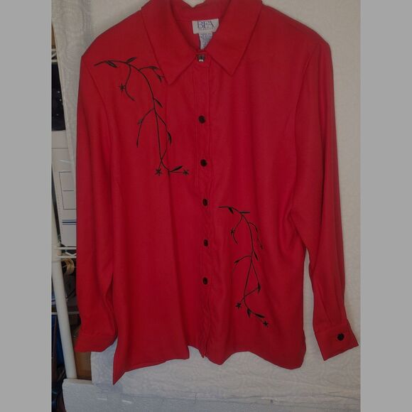 BFA Classics Red and Black Long Sleeve Button down Blouse 18P - Picture 1 of 3